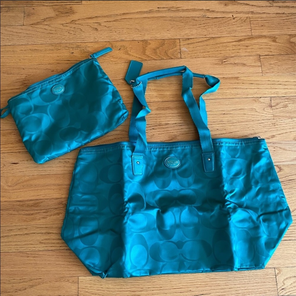 Coach beach bag in a pouch